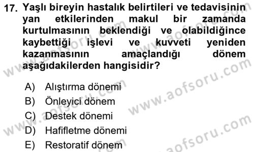 Fiziksel Rehabilitasyon Dersi 2019 - 2020 Yılı (Final) Dönem Sonu Sınavı 17. Soru