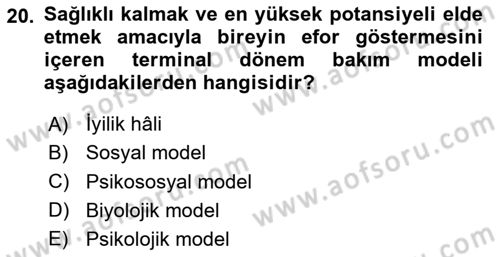 Fiziksel Rehabilitasyon Dersi 2020 - 2021 Yılı Yaz Okulu Sınav Soruları 20. Soru