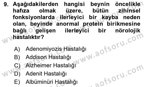 Fiziksel Rehabilitasyon Dersi 2020 - 2021 Yılı Yaz Okulu Sınav Soruları 9. Soru