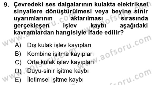 Fiziksel Rehabilitasyon Dersi 2022 - 2023 Yılı (Vize) Ara Sınav Soruları 9. Soru