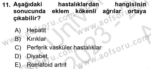 Fiziksel Rehabilitasyon Dersi 2023 - 2024 Yılı (Vize) Ara Sınav Soruları 11. Soru