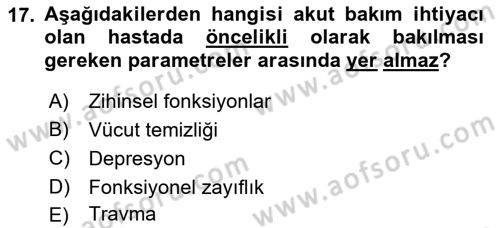 Fiziksel Rehabilitasyon Dersi Ara Sınavı Deneme Sınav Soruları 17. Soru