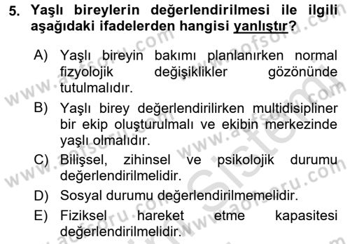 Fiziksel Rehabilitasyon Dersi Ara Sınavı Deneme Sınav Soruları 5. Soru