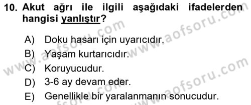 Fiziksel Rehabilitasyon Dersi 2025 - 2026 Yılı (Vize) Ara Sınav Soruları 10. Soru