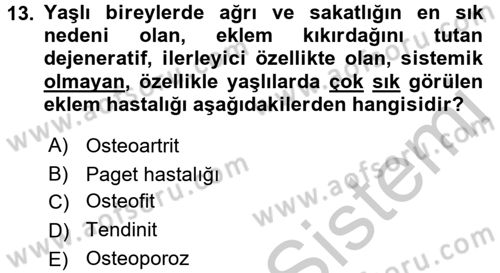 Temel Gerontoloji Dersi 2016 - 2017 Yılı 3 Ders Sınavı 13. Soru