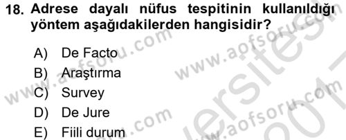 Temel Gerontoloji Dersi 2016 - 2017 Yılı (Vize) Ara Sınav Soruları 18. Soru
