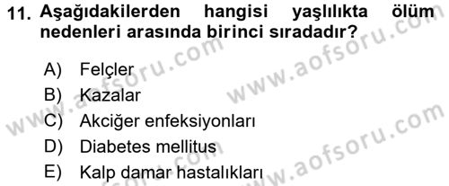 Temel Gerontoloji Dersi 2016 - 2017 Yılı (Final) Dönem Sonu Sınav Soruları 11. Soru