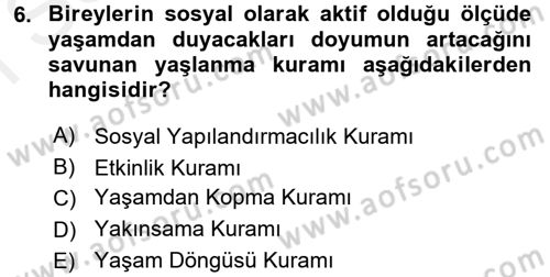 Temel Gerontoloji Dersi 2016 - 2017 Yılı (Final) Dönem Sonu Sınav Soruları 6. Soru