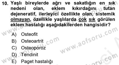 Temel Gerontoloji Dersi 2017 - 2018 Yılı 3 Ders Sınav Soruları 10. Soru