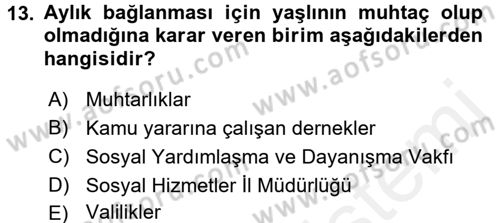 Temel Gerontoloji Dersi 2017 - 2018 Yılı 3 Ders Sınav Soruları 13. Soru