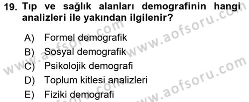 Temel Gerontoloji Dersi 2017 - 2018 Yılı 3 Ders Sınav Soruları 19. Soru