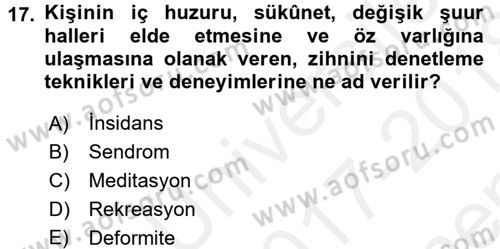 Temel Gerontoloji Dersi 2017 - 2018 Yılı (Final) Dönem Sonu Sınavı 17. Soru