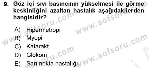 Temel Gerontoloji Dersi 2017 - 2018 Yılı (Final) Dönem Sonu Sınavı 9. Soru