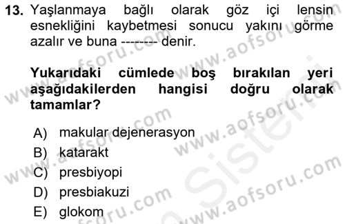 Temel Gerontoloji Dersi 2018 - 2019 Yılı (Vize) Ara Sınav Soruları 13. Soru
