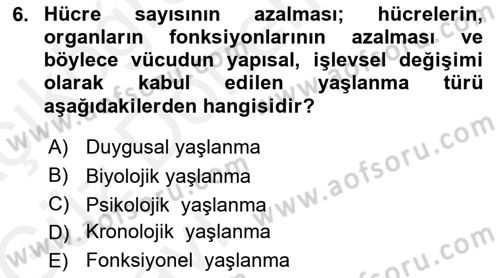 Temel Gerontoloji Dersi 2018 - 2019 Yılı (Vize) Ara Sınav Soruları 6. Soru
