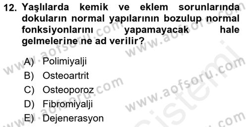 Temel Gerontoloji Dersi 2018 - 2019 Yılı (Final) Dönem Sonu Sınav Soruları 12. Soru