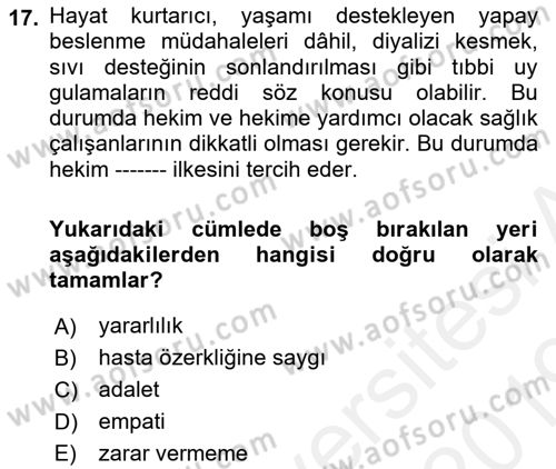 Temel Gerontoloji Dersi 2018 - 2019 Yılı (Final) Dönem Sonu Sınav Soruları 17. Soru