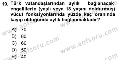 Temel Gerontoloji Dersi 2018 - 2019 Yılı (Final) Dönem Sonu Sınav Soruları 19. Soru