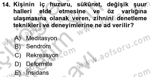 Temel Gerontoloji Dersi 2018 - 2019 Yılı Yaz Okulu Sınav Soruları 14. Soru