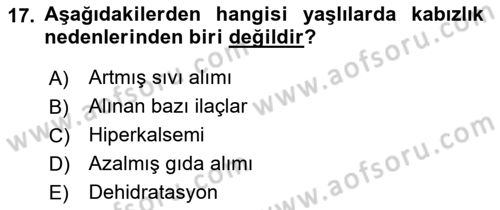Temel Gerontoloji Dersi 2019 - 2020 Yılı (Final) Dönem Sonu Sınav Soruları 17. Soru