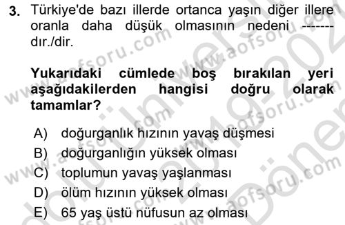 Temel Gerontoloji Dersi 2019 - 2020 Yılı (Final) Dönem Sonu Sınav Soruları 3. Soru