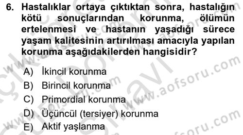 Temel Gerontoloji Dersi 2019 - 2020 Yılı (Final) Dönem Sonu Sınav Soruları 6. Soru