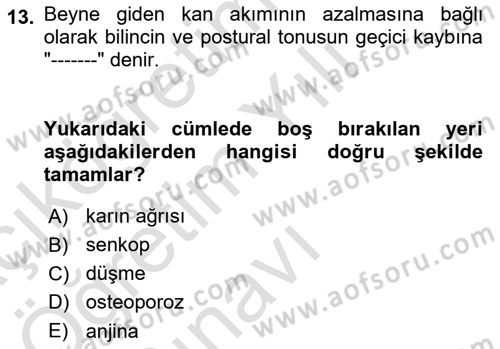 Temel Gerontoloji Dersi 2020 - 2021 Yılı Yaz Okulu Sınav Soruları 13. Soru