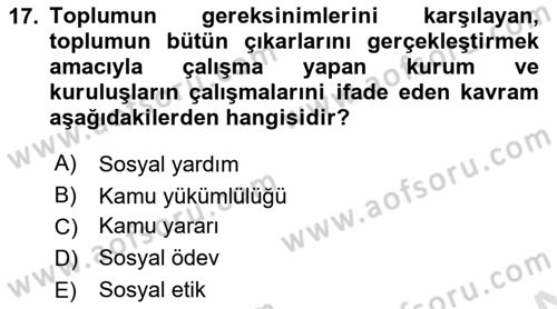 Temel Gerontoloji Dersi 2020 - 2021 Yılı Yaz Okulu Sınav Soruları 17. Soru