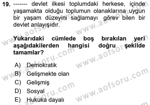 Temel Gerontoloji Dersi 2020 - 2021 Yılı Yaz Okulu Sınav Soruları 19. Soru