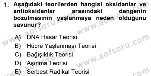 Temel Gerontoloji Dersi 2021 - 2022 Yılı (Vize) Ara Sınav Soruları 1. Soru