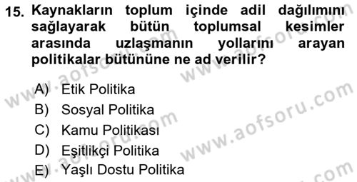 Temel Gerontoloji Dersi 2021 - 2022 Yılı (Vize) Ara Sınav Soruları 15. Soru