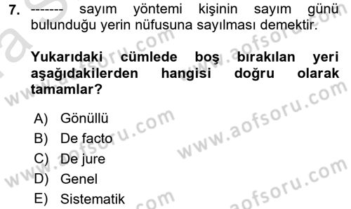 Temel Gerontoloji Dersi 2021 - 2022 Yılı (Vize) Ara Sınav Soruları 7. Soru