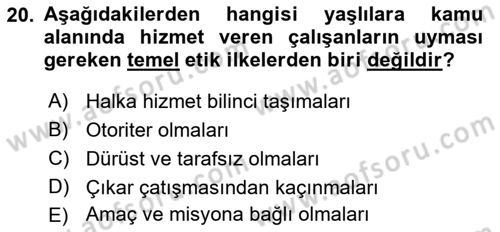 Temel Gerontoloji Dersi 2021 - 2022 Yılı Yaz Okulu Sınav Soruları 20. Soru