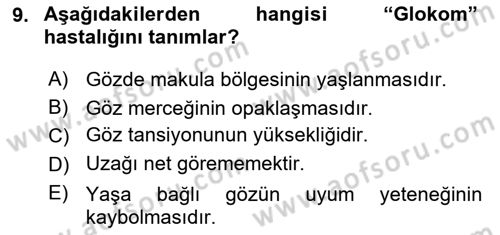 Temel Gerontoloji Dersi 2021 - 2022 Yılı Yaz Okulu Sınavı 9. Soru