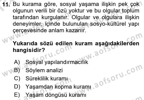 Temel Gerontoloji Dersi 2022 - 2023 Yılı (Vize) Ara Sınav Soruları 11. Soru
