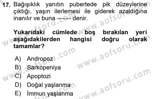 Temel Gerontoloji Dersi 2022 - 2023 Yılı (Vize) Ara Sınav Soruları 17. Soru