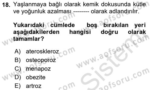 Temel Gerontoloji Dersi 2022 - 2023 Yılı (Vize) Ara Sınav Soruları 18. Soru