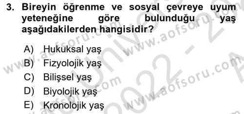 Temel Gerontoloji Dersi 2022 - 2023 Yılı (Vize) Ara Sınav Soruları 3. Soru