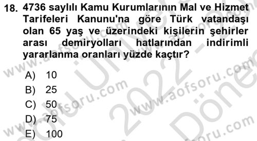 Temel Gerontoloji Dersi 2022 - 2023 Yılı (Final) Dönem Sonu Sınavı 18. Soru