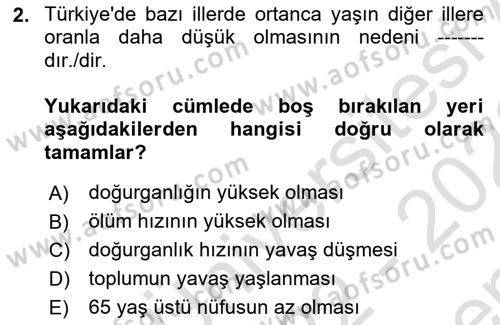 Temel Gerontoloji Dersi 2022 - 2023 Yılı (Final) Dönem Sonu Sınavı 2. Soru