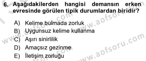 Temel Gerontoloji Dersi 2022 - 2023 Yılı (Final) Dönem Sonu Sınavı 6. Soru