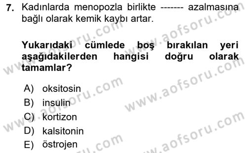 Temel Gerontoloji Dersi 2022 - 2023 Yılı (Final) Dönem Sonu Sınavı 7. Soru