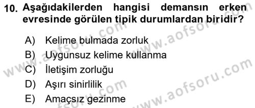 Temel Gerontoloji Dersi 2022 - 2023 Yılı Yaz Okulu Sınav Soruları 10. Soru