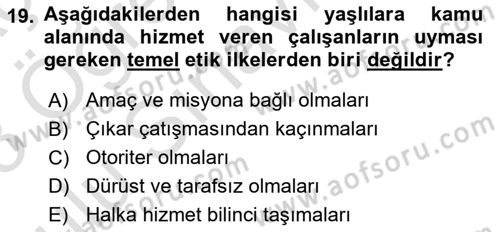 Temel Gerontoloji Dersi 2022 - 2023 Yılı Yaz Okulu Sınav Soruları 19. Soru