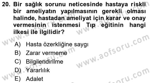Temel Gerontoloji Dersi 2022 - 2023 Yılı Yaz Okulu Sınav Soruları 20. Soru