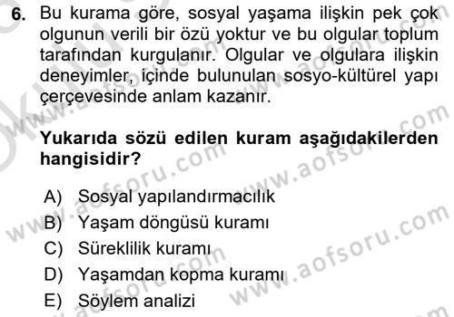 Temel Gerontoloji Dersi 2022 - 2023 Yılı Yaz Okulu Sınav Soruları 6. Soru