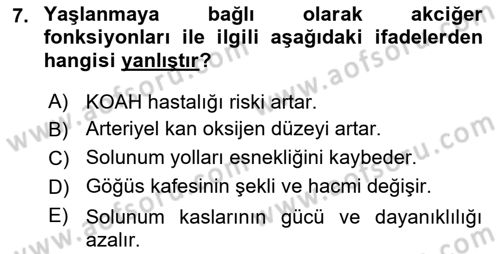 Temel Gerontoloji Dersi 2022 - 2023 Yılı Yaz Okulu Sınav Soruları 7. Soru