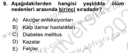 Temel Gerontoloji Dersi 2022 - 2023 Yılı Yaz Okulu Sınav Soruları 9. Soru