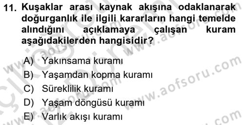 Temel Gerontoloji Dersi 2023 - 2024 Yılı (Vize) Ara Sınav Soruları 11. Soru