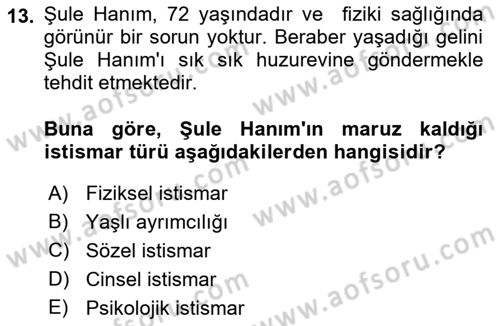 Temel Gerontoloji Dersi 2023 - 2024 Yılı (Vize) Ara Sınav Soruları 13. Soru